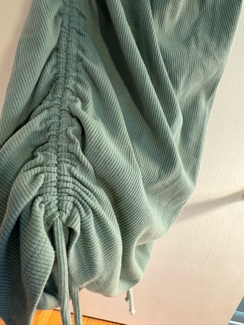 Over and Over Sage Green Ribbed Drawstring Ruched Bodycon Dress from Lulu's - Picture 5 of 7